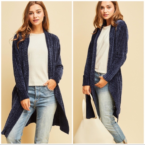 Softest Chenille long cardigan in Navy - Picture 5 of 5